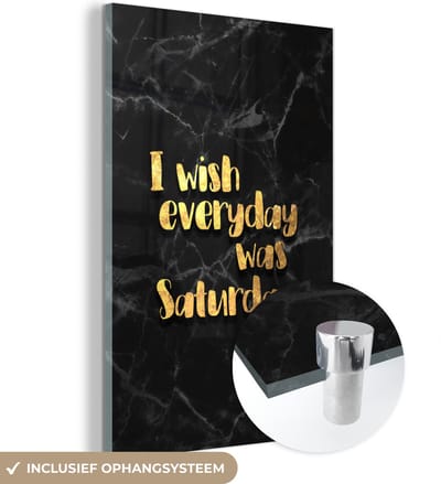 MuchoWow® Glasschilderij 40x60 cm - Schilderij acrylglas - Quote - Weekend - Goud - Marmer - Foto op glas - Schilderijen