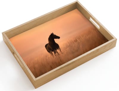 Dienblad hout 40x30 cm - Schootdienblad - Paard - Grasveld - Zonsondergang - Borrelplank rechthoek - Plateau dienbladen