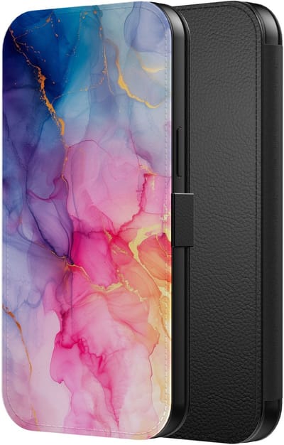 Smartphonica Telefoonhoesje Geschikt voor iPhone 12 Pro Max Kunstleren Bookcase Hoesje met Magnetisch Lipje en Pasjeshouder met Regenboog Marmer Opdruk geschikt voor iPhone 12 Pro Max