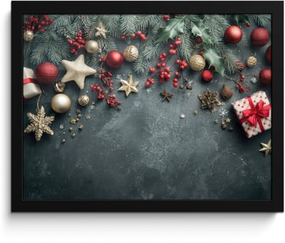 Poster in lijst - Fotolijst 40x30 cm - Posters - Kerstomlijsting - Hulst - Kleurrijk - Posterlijst zwart - Decoratie - Wanddecoratie woonkamer - Muurdecoratie slaapkamer - Kerstversiering - Kerstdecoratie voor binnen - Kerstmis