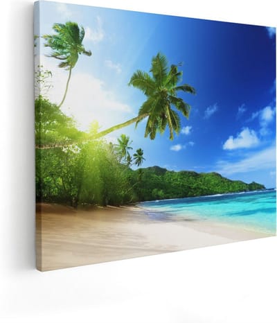 Artaza Canvas Schilderij Zee En Strand - 50x40 cm - Wanddecoratie Palmboom - Muurdecoratie Woonkamer - Kamer Accessoires Tropisch