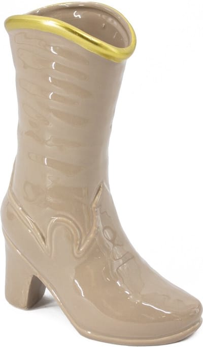 HomeBound by KY | Aardewerk vaas laars zand | 7,5x3,5x8cm | bloemenvaas keramiek laars off-white