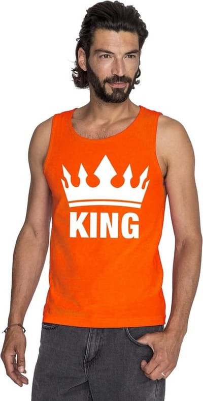 Oranje Koningsdag King tanktop shirt/ singlet heren - Oranje Koningsdag kleding. S