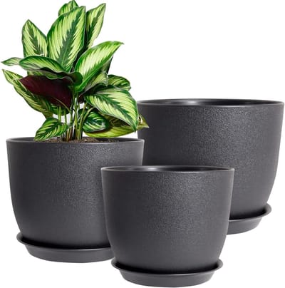 Famanu - Set van 3 moderne plantenpotten zwart 10/9/8 inch kunststof