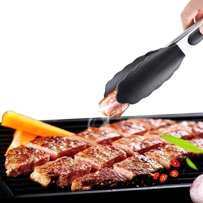 Waledano® Keukentang RVS - Vleestang - Hittebestendig - Vaatwasser Veilig - Siliconen Tang - Salade Tang – Barbecuetang - Zwart 21cm