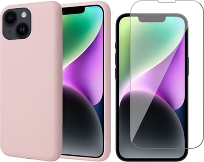 Hoesje geschikt voor iPhone 14 - Screen Protector GlassGuard - Back Cover Case SoftTouch Roze & Screenprotector