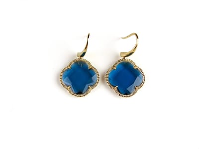 Zilveren oorringen oorbellen geelgoud verguld model Fiori klaver blauw