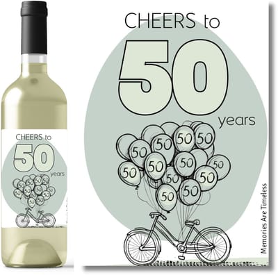 Wijnetiket 50 jaar – Cheers to 50 years – Sarah Abraham – verjaardag – 10,5 x 14,8 cm