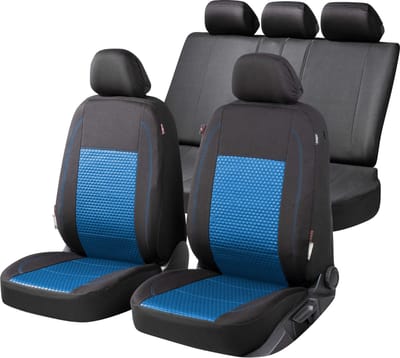 Walser Premium Autostoelbekleding Avignon met Zipper ZIPP-IT - Autostoelhoes set - 2 stoelbeschermer voor voorstoel - 1 stoelbeschermer voor achterbank zwart/blauw