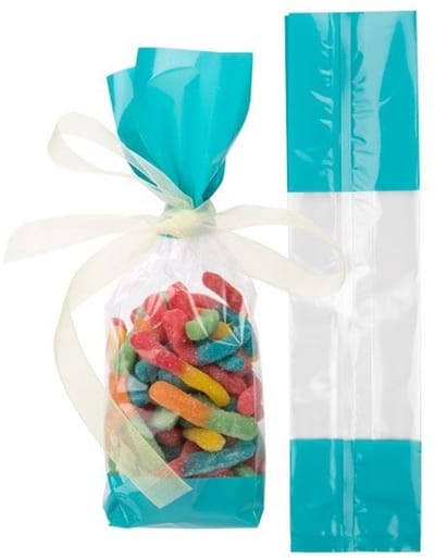 Bedrukte Zakken Turquoise 6,7x4,8x27,3cm met zijvouw (100 stuks)