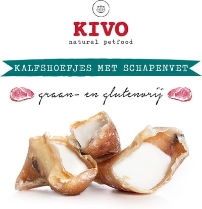 Kivo Petfood Hondensnack Kalfshoefjes met Schapenvet 2 zakken verpakt per 2 stuks - Graanvrij en Glutenvrij