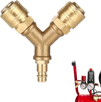 Drie-Weg Luchtverdeler voor Compressed Air - Hoogwaardige Kopercoating, 1/4 inch Aansluiting, Perfect voor Compressor Accessoires en Pneumatische Toepassingen