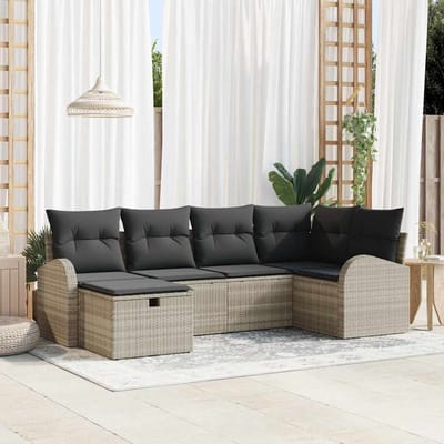 vidaXL - Bankstel - 6 - st - Lichtgrijs - poly - rattan