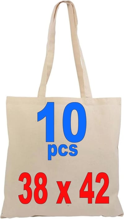 Shopper bags 38 x 42 cm - natuurlijke katoen - set van 10 - ideaal voor boodschappen - SnelShoppen