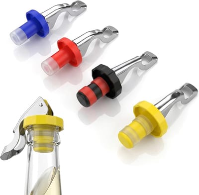 4 Stuks Wijnflesstoppers met Hendel - Flessenstop - Flessenstoppers voor Glazen Flessen - Bierstoppers - Universele Bierflesstoppers - Vormt Een Luchtdichte Afsluiting - Herbruikbaar - Voor Wijn, Champagne, Glazen Flessen
