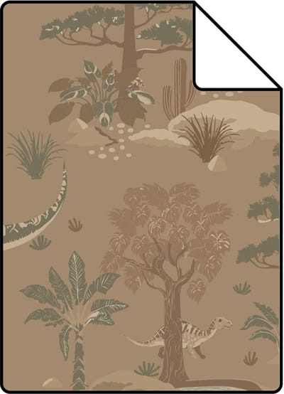 Proefstaal ESTAhome behang dinosaurussen bruin en groen - 26.5 x 21 cm - 131660-S