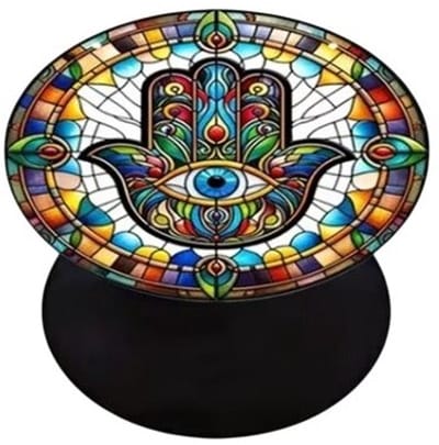 Mj Joys® - Phone Grip - Universele Verstelbare Phone Socket - Telefoonbutton - Telefoonaccessoire - Geschikt voor de meeste Smartphones en Cases - GSM Tablet Houder - Hamsa Hand Multiclour