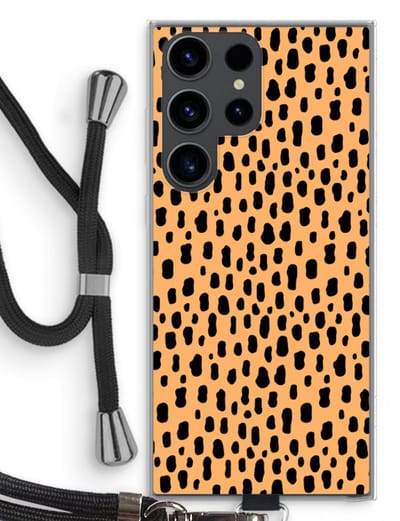 Case Company® - Hoesje met koord geschikt voor Samsung Galaxy S23 Ultra hoesje met Koord - Panter - Telefoonhoesje met Zwart Koord - Bescherming aan alle Kanten en Over de Schermrand