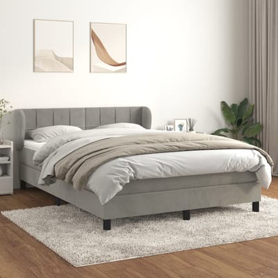 vidaXL - Boxspring - met - matras - fluweel - lichtgrijs - 140x200 - cm