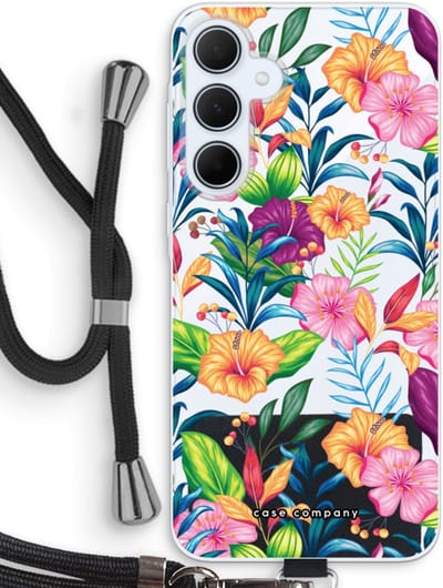 Case Company® - Hoesje met koord geschikt voor Samsung Galaxy A35 hoesje met Koord - Tropisch 2 - Telefoonhoesje met Zwart Koord - Bescherming aan alle Kanten en Over de Schermrand