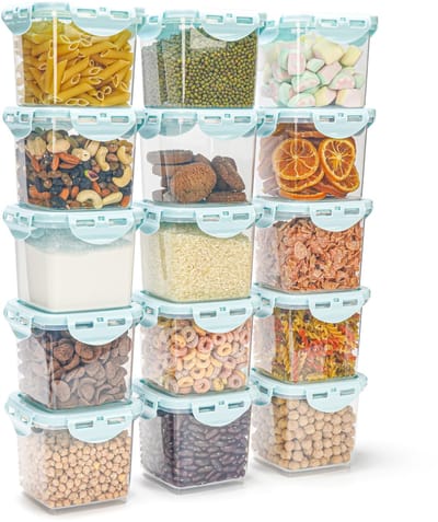 Unyqoos ® Set van 15 Transparante Opbergcontainers met Luchtdichte Deksel voor Keukenorganisatie