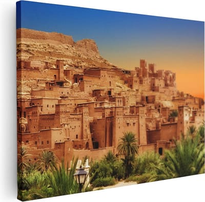 Artaza Canvas Schilderij Kasbah Ait Ben Haddou - 40x30 cm - Klein - Wanddecoratie Woonkamer - Muurdecoratie Afrika - Kamer Accessoires Skyline