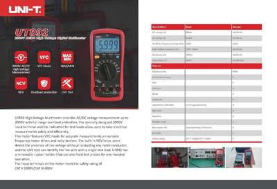 Hoogspanningsmultimeter AC/DC 2000 V met VFC-modus en NCV-functie