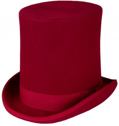 KIMU® Luxe Hoge Hoed Rood - Extra Hoog Model - Maat 57 - 100% Wol - Heren Dames Man Vrouw - Tophat Wolvilt Goochelaar Konijn Circus Theater Tovenaar Showmaster Festival