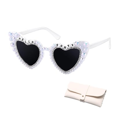 Dailygoods- Hartbril Gouden Strass - Feestbril - Partyaccessoire - Verjaardagsdecoratie - Fotoprop - Wit met Parels