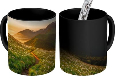 Magische Mok - Foto op Warmte Mokken - Koffiemok - Bloemen - Zon - Bergen - Magic Mok - Beker - 350 ML - Theemok