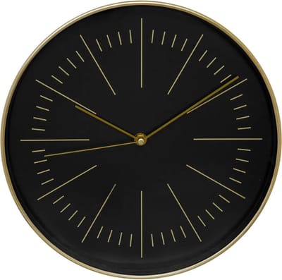 Atmosphera Wandklok/muur klok - Office - Dia 30 cm - kunststof - zwart/goud - keuken/kamer/kantoor