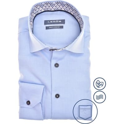 Ledûb Overhemd Plain Twill Fantasy Collar Licht Blauw / male