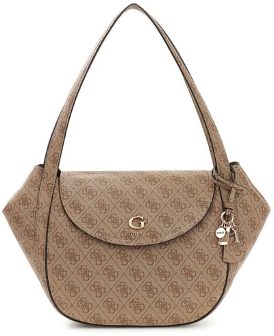 GUESS schoudertas handtas Coleen Logo Flap Shoulder Bag Latte Logo Lichtbruin