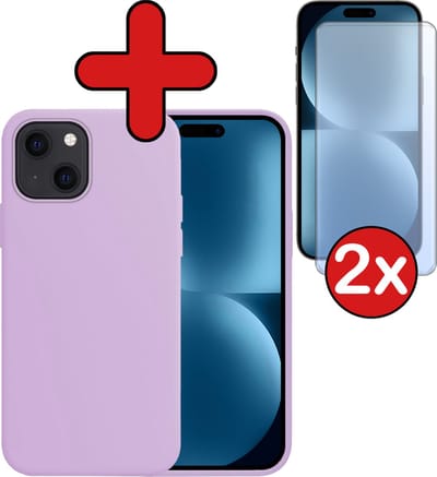 Hoesje - Met 2x Screenprotector - Geschikt voor Apple iPhone 15 - Sterk & Shockproof - Telefoon Hoes - Back Cover - Siliconen Case - Telefoonhoes - Lila