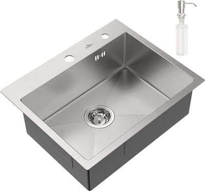 Auralum max Spoelbak Keuken 55 x 45CM - Spoelbak Met Kraangat - Spoelbakken Keuken RVS - Spoelbak met Afdruipgedeelte - Zilver