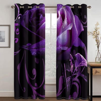 3D luxe gordijnen met rozenmotief, een set van twee panelen, verduisterende gordijnen voor slaapkamer en woonkamer huisdecoratie. Decor 50W60H(CM)X2PCS&Rod Pocket