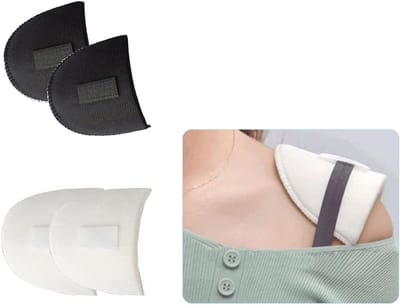 2 paar wigvormige schoudervullingen van schuimrubber - Beklede schoudervullingen - Antislip versterkte schoudervullingsbanden - BH-schouders - Met vastgenaaide klevende flap - BH-bandvullingen van schuimrubber - Geschikt voor T-shirt-jurkkleding