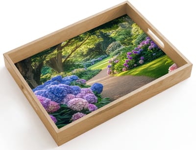 Dienblad hout 40x30 cm - Schootdienblad - Hortensia- Park - Pad - Borrelplank rechthoek - Plateau dienbladen