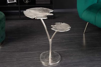 Decoratieve bijzettafel GINKGO LEAFS 50cm zilver handgemaakt metaal - 41788