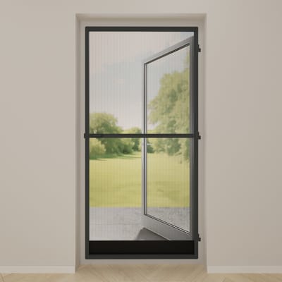 DTCH® Hordeur - Openslaande hordeur met scharnieren - Inkortbaar - Zwart gaas - Profielkleur Antraciet - 105 x 215 cm