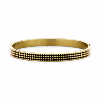 CO88 Collection 8CB-91209 Stalen Armband met Emaille - Bangle - 6mm - 58x49mm - Staal - Zwart - Goudkleurig