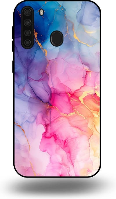 Smartphonica Telefoonhoesje geschikt voor Samsung Galaxy A21 met marmer opdruk - TPU backcover case marble design - Regenboog geschikt voor Samsung Galaxy A21