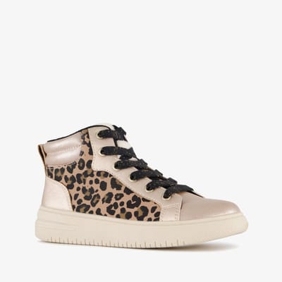 Blue Box hoge meisjes sneakers met panterprint beige parelmoer - Maat 33