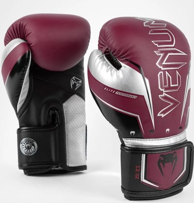 Venum Elite Evo (kick)bokshandschoenen Bordeaux Zilver - 10 OZ