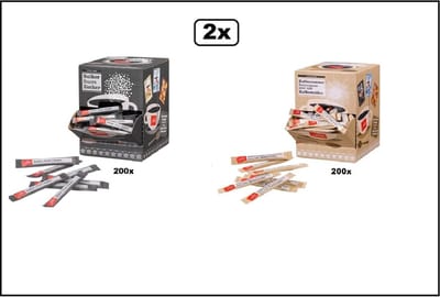 200x Suikersticks en 200x Creamersticks in dispenser box - koffie melk suiker thee melkpoeder suiker zakjes carnaval kantine festival thema feest