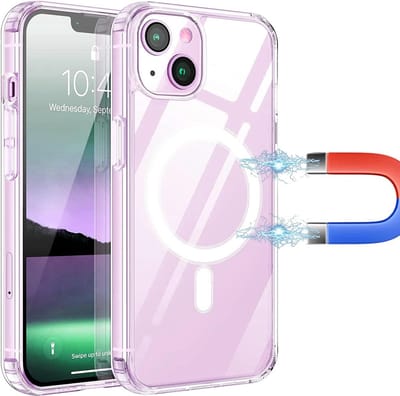 Doorzichtig magnetisch hoesje Compatibel met MagSafe Geschikt voor: Apple iPhone 15 Plus - Harde achterkant - Schokabsorberende hoeken - Geschikt voor Draadloos Opladen met Magnetische Ring