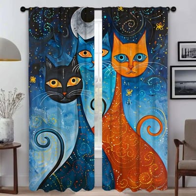 Exotische Kat Keukengordijnen voor Woonkamer Tule voor Slaapkamer Raamgordijn Shades Scheidingswand Halloween Decoratie Verduisterend Thuis W50xH70cmx2pcs-CL