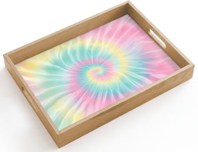 Dienblad hout 40x30 cm - Schootdienblad - Pasteltinten - Tie dye - Roze - Borrelplank rechthoek - Plateau dienbladen