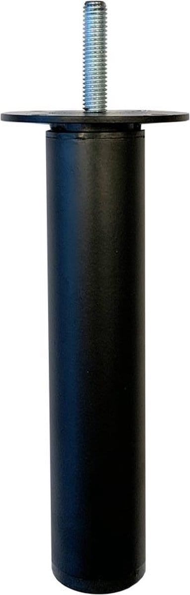 Stalen verstelbare meubelpoot zwart rond ø 3 cm en hoogte 15,5 cm (M8) - Set van 4 stuks