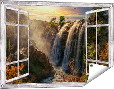 Gards Tuinposter Doorkijk Watervallen vanaf de Kliffen - 90x60 cm - Tuindoek - Tuindecoratie - Wanddecoratie buiten - Tuinschilderij